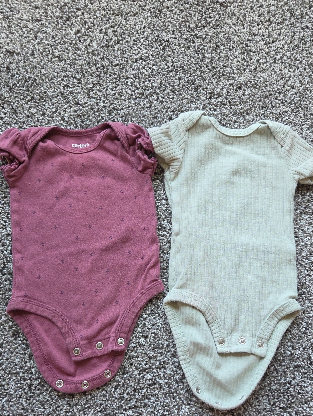 Carter's Mauve & Sage Short-Sleeve Ribbed One-Pieces